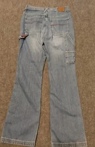 Vtg Tommy Hilfiger Carpenter Jeans Womens 7 Distressed Y2K 32x30 Cargo Pockets - Picture 1 of 14