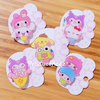 Juego de 5 pinzas para el cabello acrílico helado Sanrio - Hello kitty, melodía, rollo de canela Foto 1 de 3