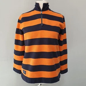 RALPH LAUREN Marine Rugby Sweatshirt 1/4 Zip Jumper Logo Badge Stripe Size M/L - Picture 1 of 11