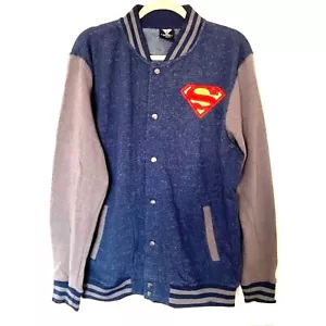 DC Comics Superman Cotton Blend Varsity Jacket Snap Button Logo Hero Style Sz L - Picture 1 of 8