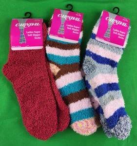 Lot 3 pairs Super Soft Slipper Fuzzy Socks pink green polka fun prints one size - Picture 1 of 2