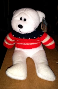 "March of Dimes LIBERTY Borsa Fagioli Orso Peluche Bianco con Maglione Maglia Bandiera 8" - Foto 1 di 4