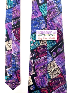 Spry Ties Seattle Crazy Purple Geometric Tie 80's Jazz VINTAGE, RARE & UNIQUE - Picture 1 of 5