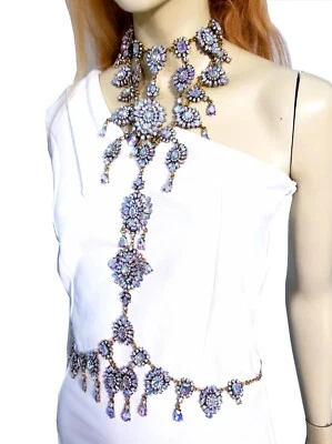 Rhinestone Body Belly Chain Crystal Bra Harness Large AB - Image 1 of 4