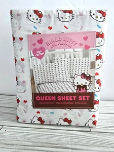 Hello Kitty by Sanrio Queen 4 Piece Sheet Set Cotton Hello Kitty NEW - Picture 1 of 3