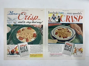 2 - 1940's Kelloggs RICE Krispies Print Ads Advertisement w Snap - Crackle - Pop - Foto 1 di 7