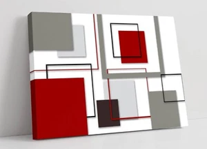 ROJO GRIS FORMAS ABSTRACTAS DECORACIÓN DORMITORIO - LONA ENMARCADA PARED IMPRESIÓN ARTÍSTICA - Imagen 1 de 2