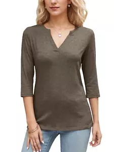Women's V Neck 3/4 Sleeve T-Shirt Basic T-Shirt Loose Fit Tops - Picture 1 of 19