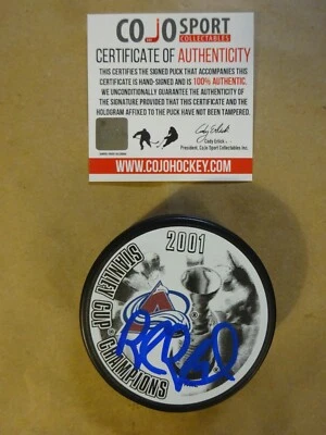 Disco de hóquei autografado assinado por Rob Blake Colorado Avalanche 2001 Champs certificado de autenticidade - Imagem 1 de 4