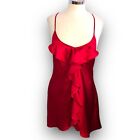 Vintage 90S In Bloom Mini Slip Dress Red Ruffle Nightie Chemise Lingerie Large