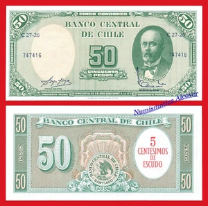 CHILE 5 Centesimos sobre 50 Pesos 1960-1961 Pick 126b SC / UNC - Picture 1 of 1