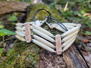 Collana girocollo osso di bufalo 4 file bianco sporco pipa stile nativi americani - Foto 1 di 7