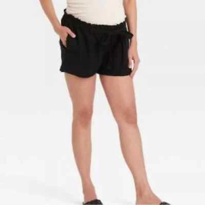 Isabel Maternity Tie Front Pull On Shorts With Pockets Black Women’s (XXL) - Image 1 of 4