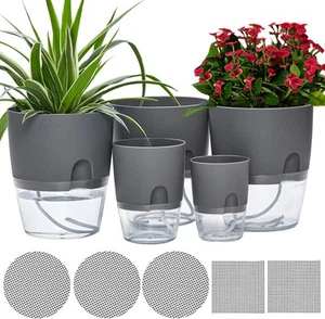 6/4.1/3.2 Inch Self Watering Planter Pots, 5 Pack 6+6+6+4.1+3.2in, Gray - Picture 1 of 7