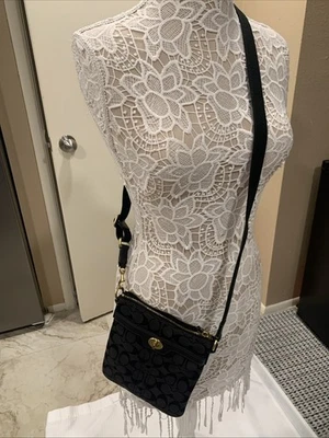 Coach Mini File Bag Crossbody Purse Signature Canvas Black - Image 1 of 4