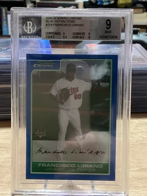 Bowman Chrome Francisco Liriano RC/150 2006 refractor azul BGS 9 gemelos novato Foto 1 de 2