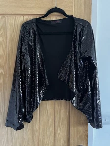 Miss Selfridge Black Sequin Jacket Size 16 - Picture 1 of 6