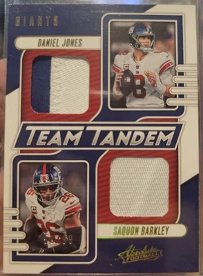 2023 Absolute Daniel Jones Saquon Barkley Team Tandem Patch Gold #58/99 Giants - Image 1 of 3