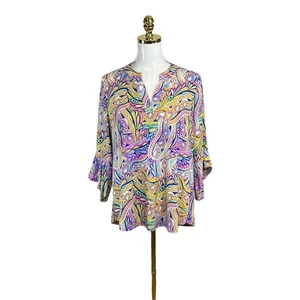 Dear Scarlett Womans Boho Paisley Print Top Size M Retro Hippie 3/4 Sleeve - Picture 1 of 6