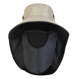Sun Visor Man Travel Wide Brim Fisherman Cap Hat with Face Covering - Picture 1 of 12