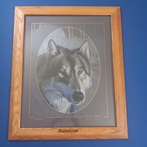 RARE 1994 BUDWEISER BEER MIRROR GRAY WOLF SIGNED NUMBERED HANS DROOG - WILDLIFE - Picture 1 of 12