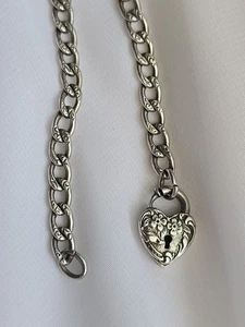 Vintage Walter Lampl 925 Sterling Repousse Heart Padlock Pendant Charm 6.5" - Foto 1 di 11