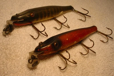 Pair Vintage Creek Chub Fishing Lures w/Glass Eyes Garret Indiana - Image 1 of 4