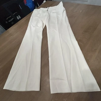 Calça social Ann Taylor feminina 8 marfim branco perna larga forrada mistura de lã - Imagem 1 de 4