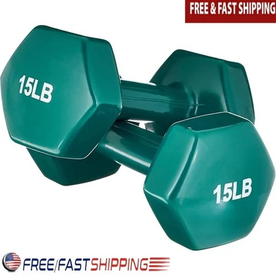 Durable Hex Dumbbells Non-Slip Grip Anti-Roll Design 15lb Vinyl Coated Weights - Image 1 of 4