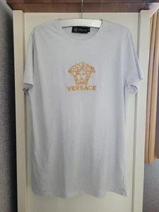 Versace Slim Fit White T Shirt With Embroidered Medusa Head - Size Medium - Picture 1 of 7