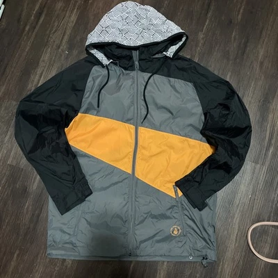 Volcom Men's Windbreaker Extra Large Black Gray Orange Zip Up Hidden Hood Jacket - Image 1 of 4