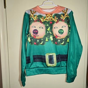 Fun! Christmas Sweatshirt - Ugly shirt contest? Elf Ornament Santa's Helper - Picture 1 of 8