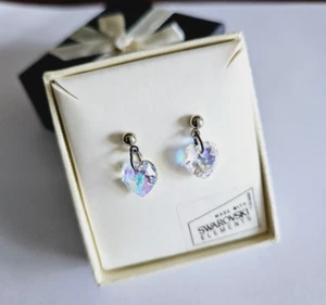 Aurora Borealis AB Made with Swarovski Elements Crystal Love Heart Stud Earrings - Picture 1 of 9