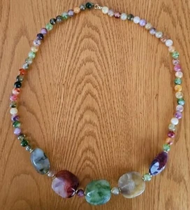 Vintage 30" Necklace Colorful Faux Stones 5 Chunky Beads with Gold Green Purple - Picture 1 of 4
