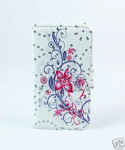 Samsung Galaxy S4 mini Case Flip Cover Etui Tasche Hülle Blumen Bunt Strass 2 - Bild 1 von 1