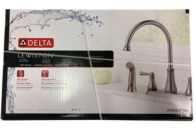 Delta 21902LF-SS Lewiston Two Handle Kitchen Faucet with Spray, Stainless (‎21902LF-SS)
