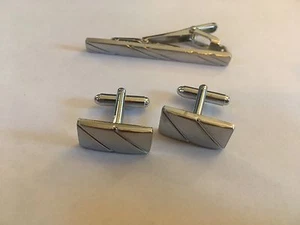 Silver Tone Cuff Links Tie Clip Bar Set Cufflinks Gift Idea For Men CTS02 - Picture 1 of 4