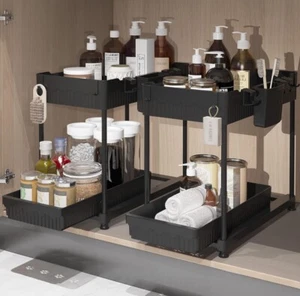 Sevenblue 2 Pack under Sink Organizers and Storage, 2 Tier Sliding Bathroom Orga - Picture 1 of 6