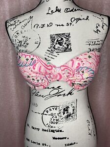 Aerie 36D Lightly Lined Bikini Top Swim Paisley Pink Strapless Underwire