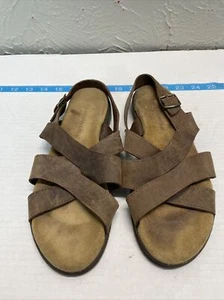 North West Blue Brown Leather Slide Sandals Womens 8.5 - Picture 1 of 3