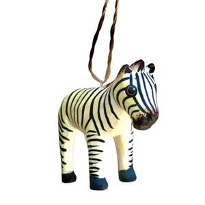 Hand Painted Wood Zebra Ornament • Safari Animal Zoo Disney Africa Jungle - Picture 1 of 8
