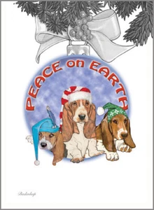 Basset Hound Christmas Cards Set of 10 cards & 10 envelopes - Picture 1 of 1