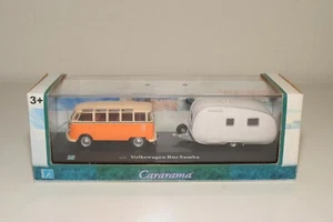A35 1:43 HONGWELL CARARAMA VW VOLKSWAGEN TRANSPORTER BUS SAMBA T1 + CARAVAN MIB - Picture 1 of 6