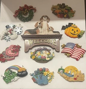 Rare Retired Danbury Mint Beagle Welcome Wall Hanging Holiday Signs Changeable - Picture 1 of 6