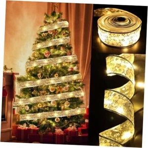 Christmas Ribbon Lights, 32ft 100 LED String Lights, Battery-Powered Gold - Picture 1 of 8