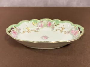 Limoges AK CD France ~Floral 7” Oval Dish/Tray/Bowl Scalloped Gold Trim Painted - Picture 1 of 15