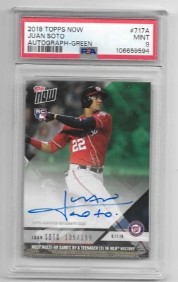 2018 Topps Now JUAN SOTO #717A RC Rookie Auto Green 105/199 PSA 9 - MINT - Image 1 of 2