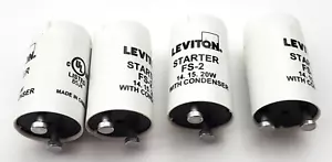 Lot of 4 Leviton FS-2 Fluorescent Lamp Starters 14/15/20 Watts W/ Condenser FS2 - Picture 1 of 5