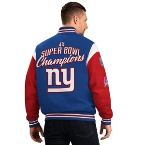New York Giants G-III Franchise 4 Time Super Bowl Varsity Jacket - Blue - Picture 1 of 2
