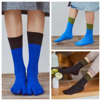 3 pares de calcetines tabi de algodón para dama dos dedos hasta la pantorrilla bicolor japoneses disfraces Foto 1 de 4